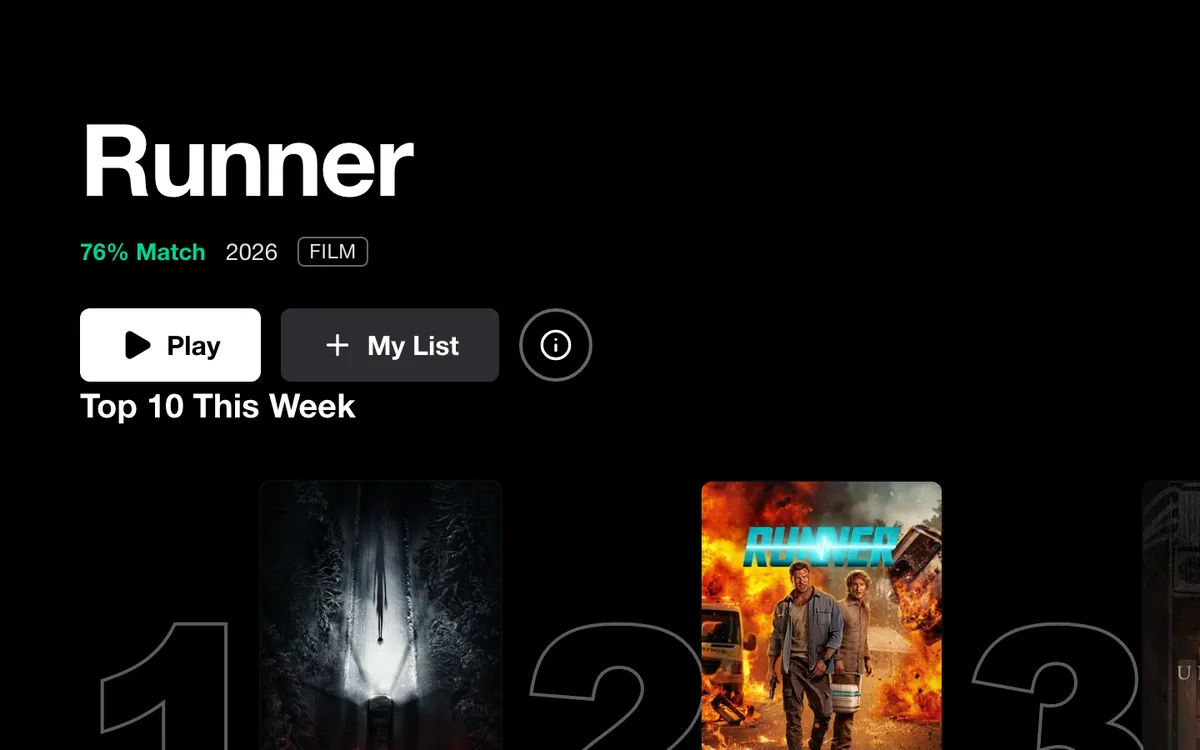 PiraMovie home screen with a featured title and a Top 10 row